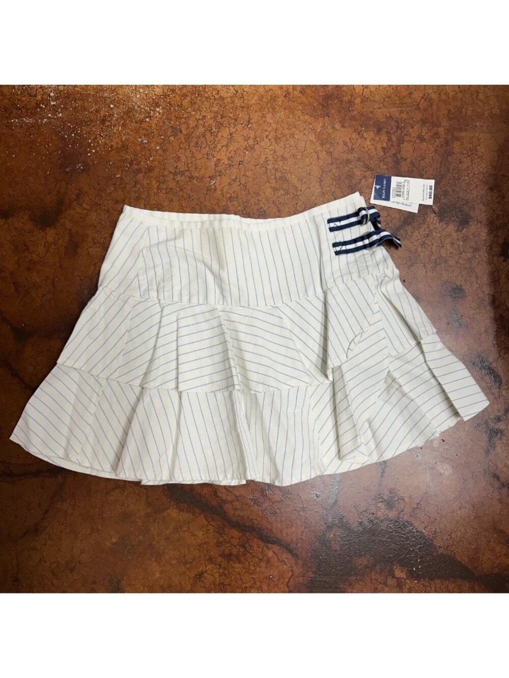 Ralph Lauren Y2K Deadstock Mini Skirt Size 16 Tennis Embroidered White Striped